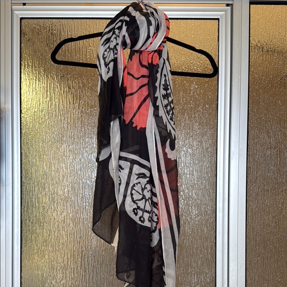Chic Black and Coral Patterned Scarf